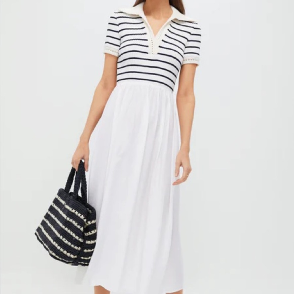 Tuckernuck White Maxi Dress with Navy Striped Knit Bodice - Picture 2 of 6